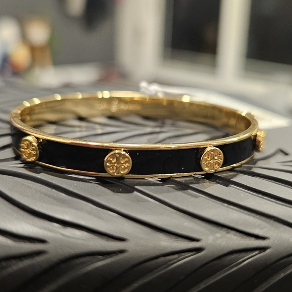 NWT Tory Burch Miller Black and Gold Hinge Bracelet - Picture 7 of 8